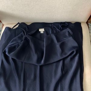 Navy Cowl Neck Satin Feel Sheath Dress